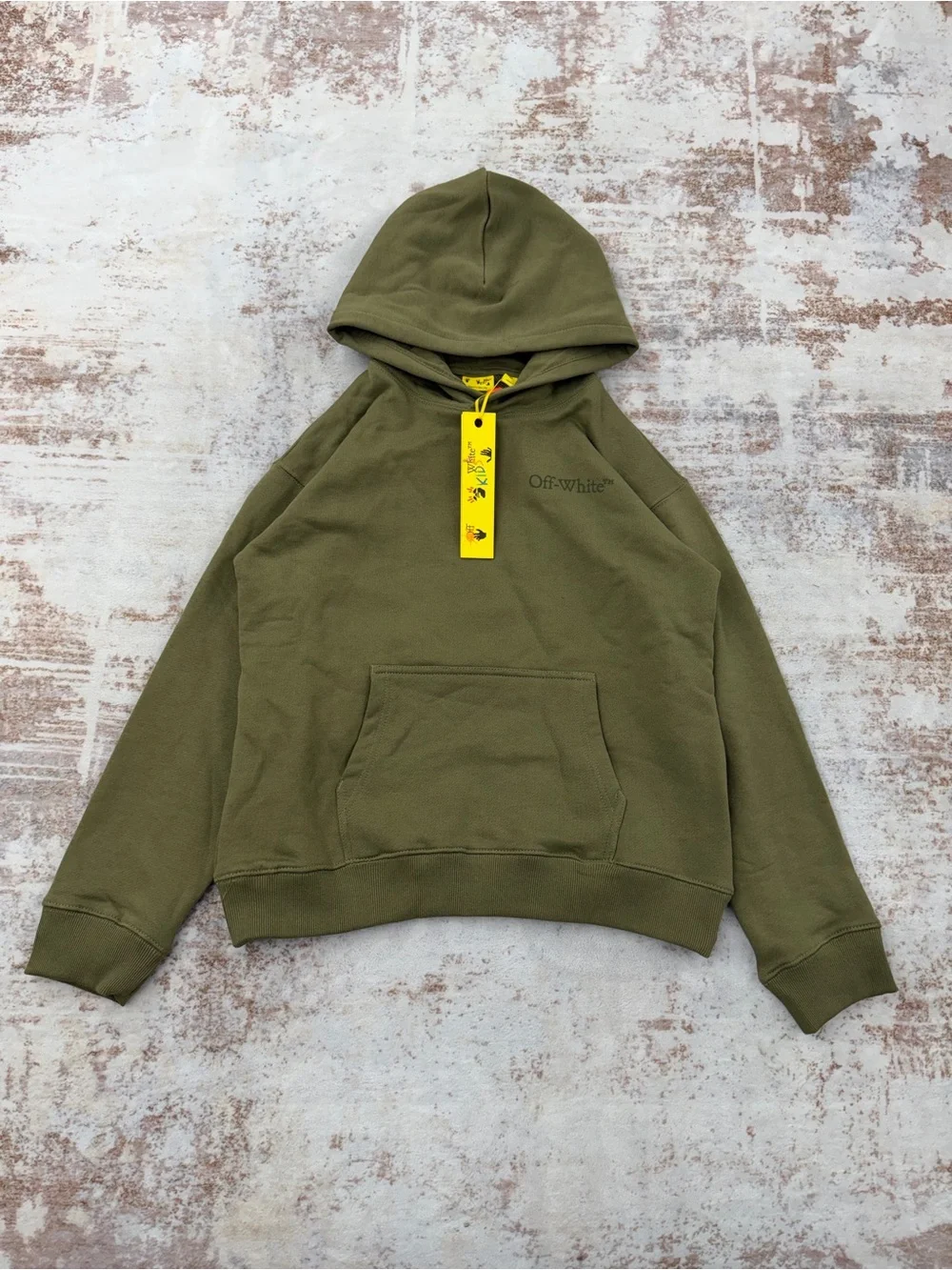Off-White Kids Hoodie Olive Green Arrow Logo Pullover Sweatshirt Size 12 NWT